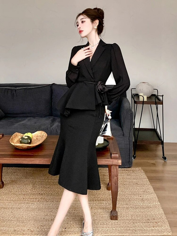 ZJYT eleganti sieviešu biroja ballīšu kleitu komplekti, divi gabali sievietēm, 2023. gada rudens svārku tērps Conjuntos De Falda Vestidos