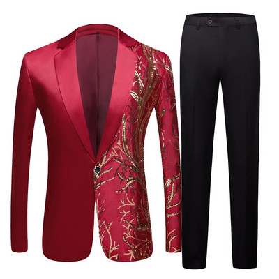 Novo muško vinsko crveno odijelo sa šljokicama odijelo za vjenčanje mladoženja kostim noćni klub party plesna pjevačica Šljokice Blazer kostim Vjenčana odijela