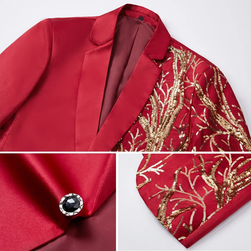 Novo muško vinsko crveno odijelo sa šljokicama odijelo za vjenčanje mladoženja kostim noćni klub party plesna pjevačica Šljokice Blazer kostim Vjenčana odijela