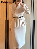 Fotvotee Komplet od 2 komada, jednobojni ženski, jesen-zima 2023., novi sako dugih rukava s otvorenim ovratnikom i elegantnim uredskim ženskim uskim suknjama