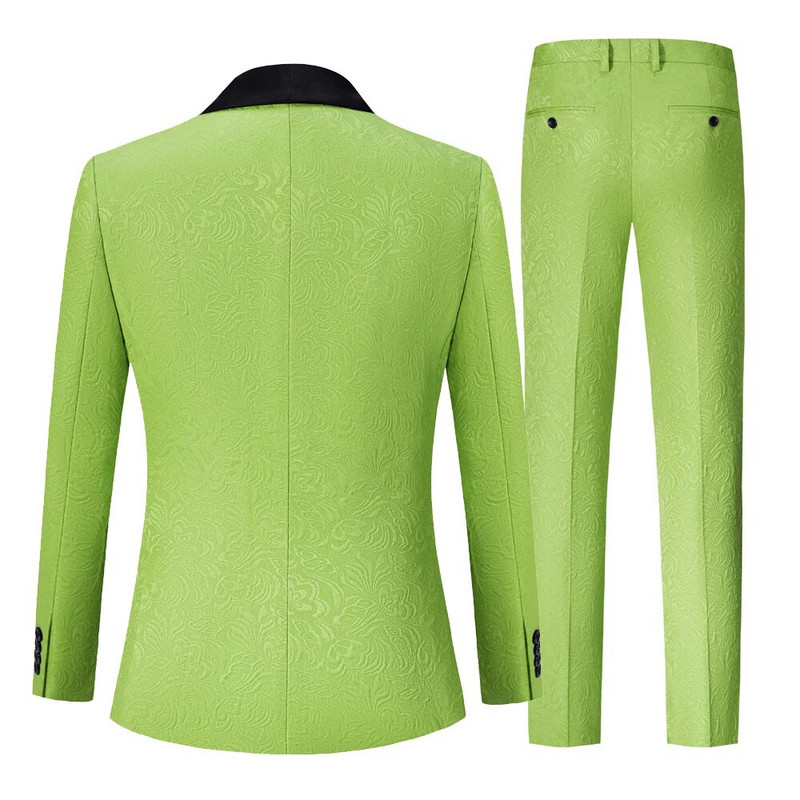Muškarci travnato zeleni jacquard crni blejzeri na revere sako hlače ležerno poslovno odijelo s dvostrukim kopčanjem za vjenčanje, svečana haljina, 2 kom.