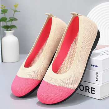 Дамски обувки тип лодка 2023 г. Мокасини с приплъзване Мрежести плитки дамски равни обувки Дишащи плоски обувки с кръгли пръсти Смесени цветове Chaussure Femmes