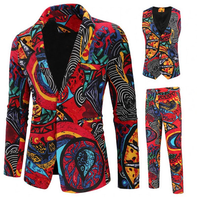 Jauni 3 daļīgu vīriešu uzvalku komplekti Modes, ar vienu rindu apdrukātu smokinga uzvalku ar ziediem, jaka ikdienišķs, šaurs žaketes veste, bikšu kostīms