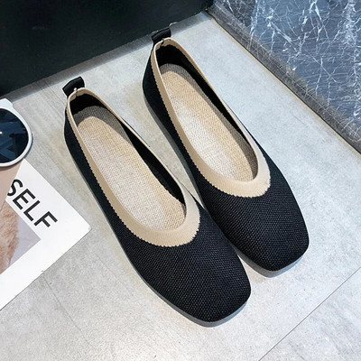 Ženske cipele Pletene cipele s četvrtastim prstima Raznobojne ravne cipele Proljeće ljeto Udobne cipele za slobodno vrijeme Ženske cipele za bosonoge Zapatos Mujer