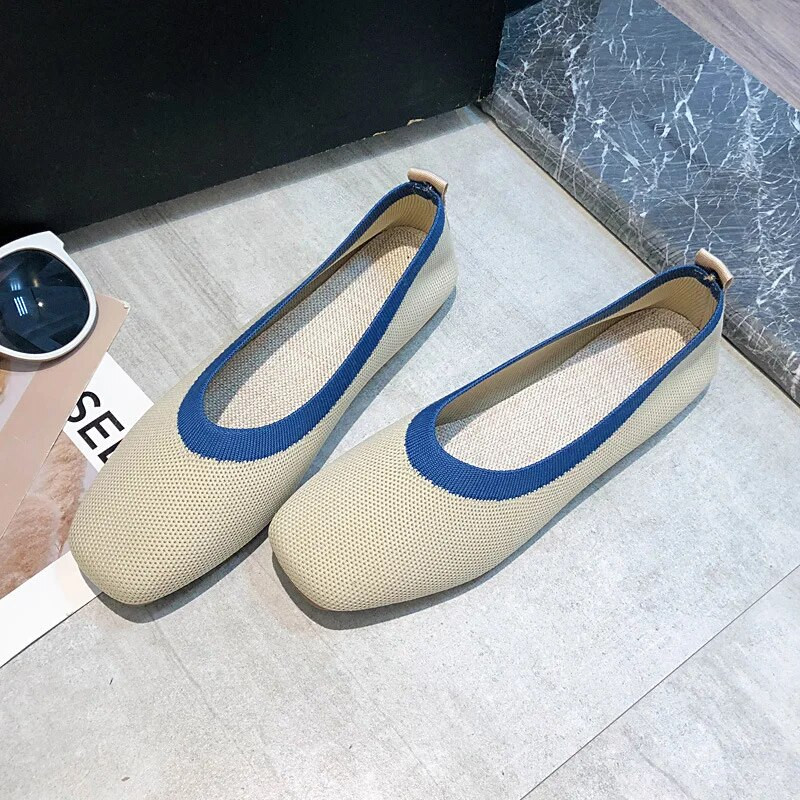 Ženske cipele Pletene cipele s četvrtastim prstima Raznobojne ravne cipele Proljeće ljeto Udobne cipele za slobodno vrijeme Ženske cipele za bosonoge Zapatos Mujer