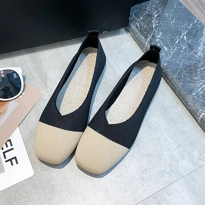Ženske cipele Pletene cipele s četvrtastim prstima Raznobojne ravne cipele Proljeće ljeto Udobne cipele za slobodno vrijeme Ženske cipele za bosonoge Zapatos Mujer