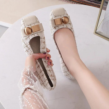 HOVING Обувки с равни пръсти с квадратни пръсти Дамски мокасини с приплъзване Удобни балетни дамски обувки с равни обувки с метални копчета Обувка с размер 35-43 Zapatillas