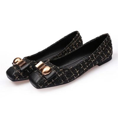 HOVING Ravne cipele s četvrtastim prstima Ženske natikače Udobne baletne ženske cipele s ravnim prstima Cipele s metalnim gumbima Veličina 35-43 Zapatillas