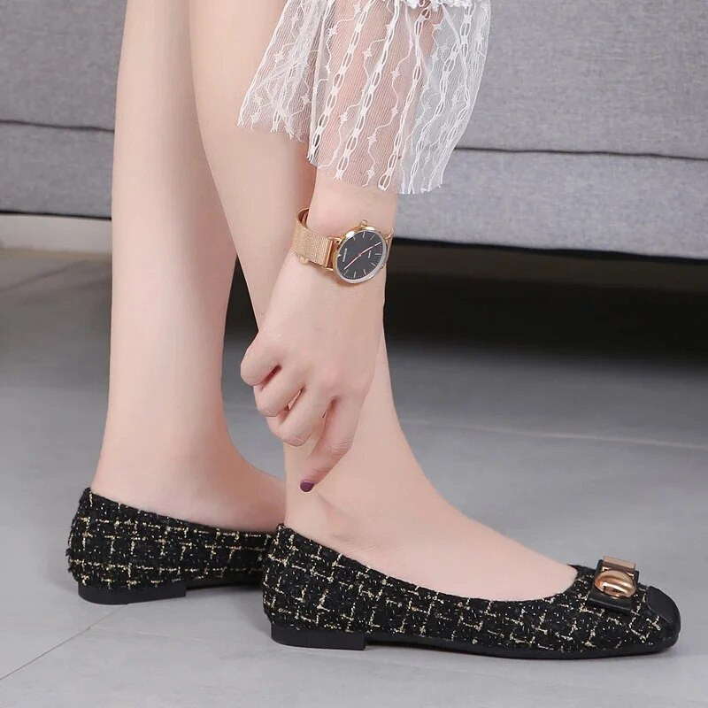 HOVING Ravne cipele s četvrtastim prstima Ženske natikače Udobne baletne ženske cipele s ravnim prstima Cipele s metalnim gumbima Veličina 35-43 Zapatillas