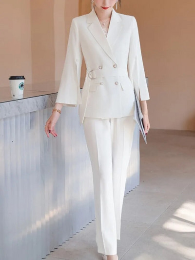Ženski jednobojni blejzer Set od 2 komada Elegantne poslovne šik jakne Kaput Pencil odijelo s hlačama Uredsko žensko usko poslovno odijelo s hlačama