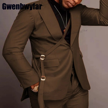 Gwenhwyfar Моден лилав комплект мъжки костюм Slim Fit Wedding Groomsman Tuxedo Ежедневен парти костюм Яке Панталони 2 части Costume Homme