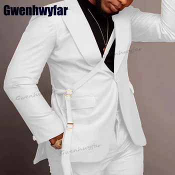 Gwenhwyfar Моден лилав комплект мъжки костюм Slim Fit Wedding Groomsman Tuxedo Ежедневен парти костюм Яке Панталони 2 части Costume Homme