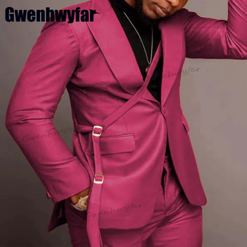 Gwenhwyfar Моден лилав комплект мъжки костюм Slim Fit Wedding Groomsman Tuxedo Ежедневен парти костюм Яке Панталони 2 части Costume Homme