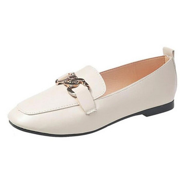 2022 Casual Flat παπούτσια Μονά παπούτσια Γυναικεία Loafers PU Δερμάτινη μεταλλική διακόσμηση Μόδα Γυναικεία Loafers Άνετα γυναικεία παπούτσια