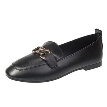 2022 Casual Flat παπούτσια Μονά παπούτσια Γυναικεία Loafers PU Δερμάτινη μεταλλική διακόσμηση Μόδα Γυναικεία Loafers Άνετα γυναικεία παπούτσια