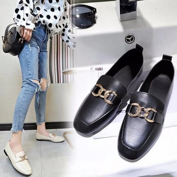 2022 Casual Flat παπούτσια Μονά παπούτσια Γυναικεία Loafers PU Δερμάτινη μεταλλική διακόσμηση Μόδα Γυναικεία Loafers Άνετα γυναικεία παπούτσια