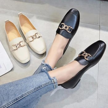 2022 Casual Flat παπούτσια Μονά παπούτσια Γυναικεία Loafers PU Δερμάτινη μεταλλική διακόσμηση Μόδα Γυναικεία Loafers Άνετα γυναικεία παπούτσια