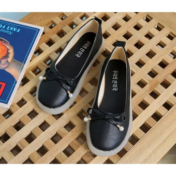 2022 Пролет и есен Нови единични обувки с лък в корейски стил Дамски обувки с квадратни пръсти с плитка уста Плоски удобни обувки в грах