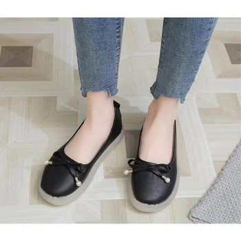 2022 Пролет и есен Нови единични обувки с лък в корейски стил Дамски обувки с квадратни пръсти с плитка уста Плоски удобни обувки в грах