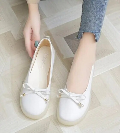 Proljeće i jesen 2022. Nove jednostruke cipele s mašnom u korejskom stilu Ženske ravne udobne cipele u obliku graška s plitkim ustima i četvrtastim prstima