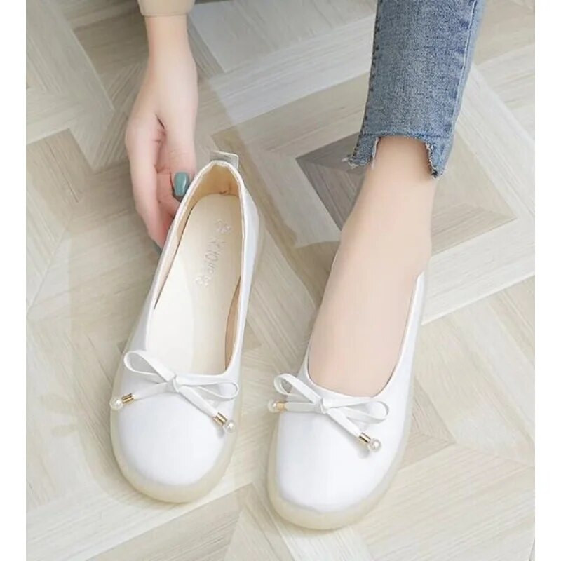 Proljeće i jesen 2022. Nove jednostruke cipele s mašnom u korejskom stilu Ženske ravne udobne cipele u obliku graška s plitkim ustima i četvrtastim prstima