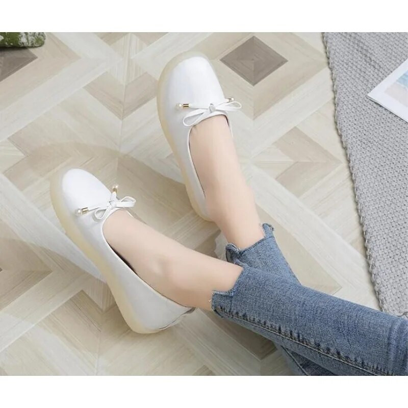 Proljeće i jesen 2022. Nove jednostruke cipele s mašnom u korejskom stilu Ženske ravne udobne cipele u obliku graška s plitkim ustima i četvrtastim prstima