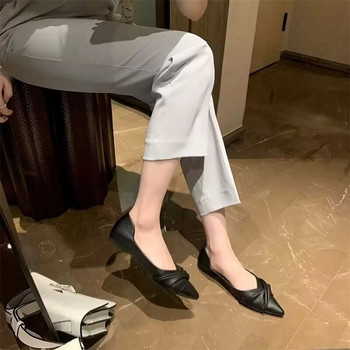 Плюс размер 41 Дамски обувки тип лодка с равни пръсти Плисирани плоски обувки без приплъзване WomanLoafers Базови балетни обувки Удобни