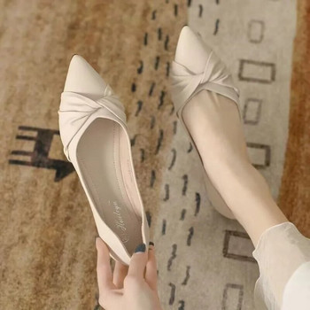 Плюс размер 41 Дамски обувки тип лодка с равни пръсти Плисирани плоски обувки без приплъзване WomanLoafers Базови балетни обувки Удобни
