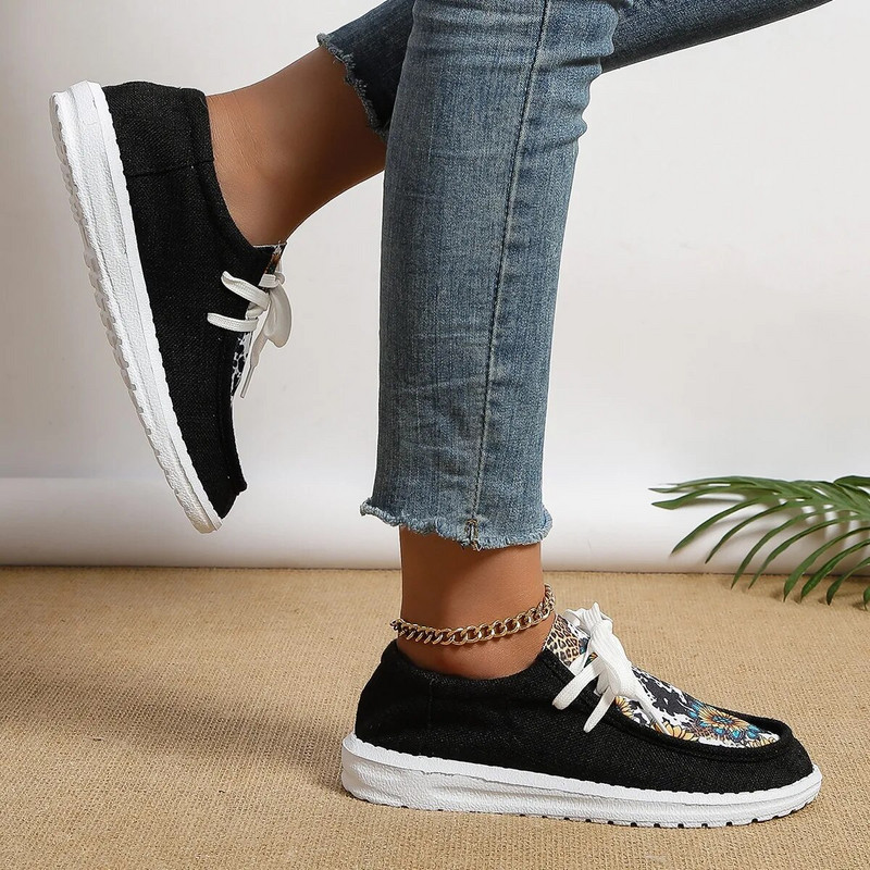 Nove platnene cipele Ženske lagane ravne tenisice na navlačenje Ženske prozračne platnene mokasine Ravne cipele s printom brendiranog dizajna