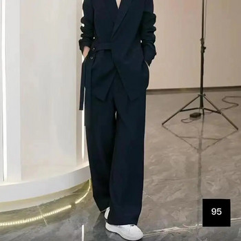 Κοστούμια για Γυναικεία Μπουφάν Μπλέιζερ 2023 Casual Σακάκια Κορεατικού στυλ 2 τεμαχίων Φαρδιά κοστούμι γραφείου Παντελόνι Γυναικείο φαρδύ πόδι
