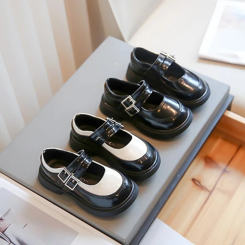 2023. Nove jednostavne crne uniforme, dječje školske cipele, s okruglim prstima, odgovarajuće boje, PU kopča, neklizajuće, dječje modne kožne cipele, ravne