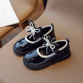 Nove jednostavne kožne cipele za djevojčice iz 2023. Sjajne dječje modne kožne cipele s mašnom u boji, neklizajuće, s okruglim prstima, dječje