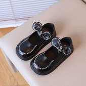 Nove jednostavne ležerne cipele za djevojčice iz 2023., isporuka s mašnom za okrugle prste, slatke dječje kožne cipele koje se ne kližu, dječja modna korejska