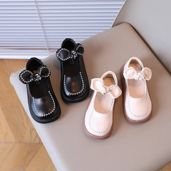 2023 Νέα απλά παπούτσια καθημερινά για κορίτσια Drop Shipping με στρογγυλό φιόγκο Ράψιμο χαριτωμένα παιδικά δερμάτινα παπούτσια αντιολισθητικά Παιδική μόδα Κορεατική