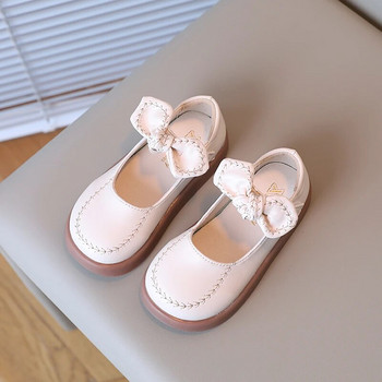 2023 Νέα απλά παπούτσια καθημερινά για κορίτσια Drop Shipping με στρογγυλό φιόγκο Ράψιμο χαριτωμένα παιδικά δερμάτινα παπούτσια αντιολισθητικά Παιδική μόδα Κορεατική