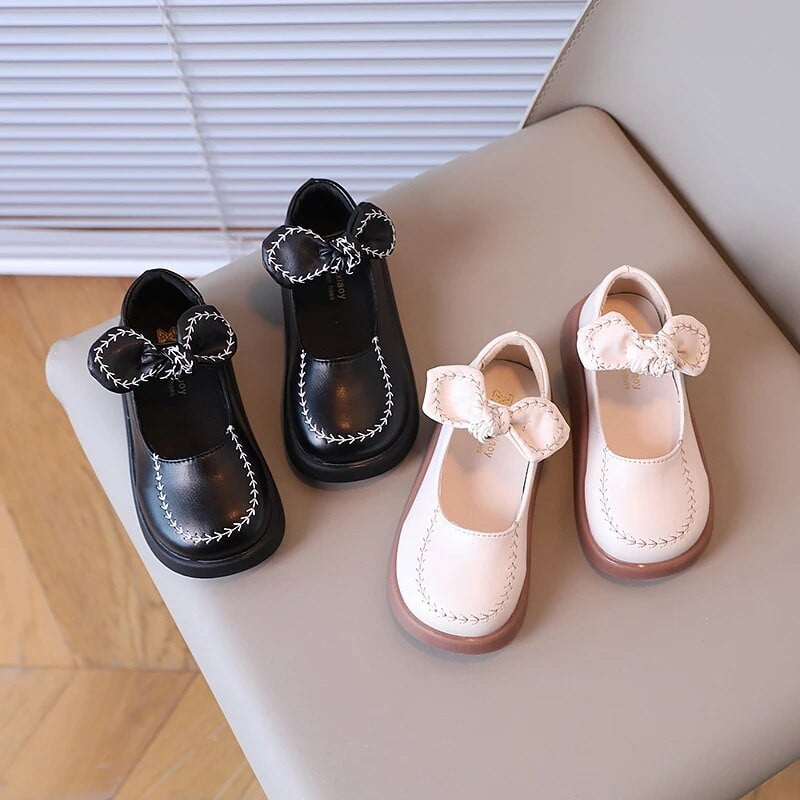 Nove jednostavne ležerne cipele za djevojčice iz 2023., isporuka s mašnom za okrugle prste, slatke dječje kožne cipele koje se ne kližu, dječja modna korejska
