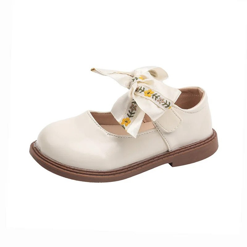 2023. gads. Jauns, vienkāršs, apaļš purngals, meiteņu loaferi, loki, neslīdoši, bērnu modes ādas apavi PU bērnu apavi Drop Shipping, āķis un cilpa, plakana