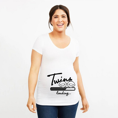 It`s Twins Terhességi póló Felsők Kismama Ruházat Nagy méretű, rövid ujjú terhes pólók Rajzfilm Nyomtatott Hirdetmény Pó