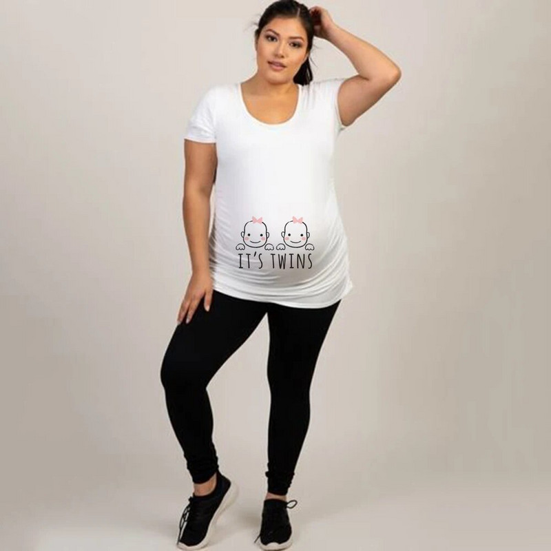 It`s Twins Terhességi póló Felsők Kismama Ruházat Nagy méretű, rövid ujjú terhes pólók Rajzfilm Nyomtatott Hirdetmény Pó