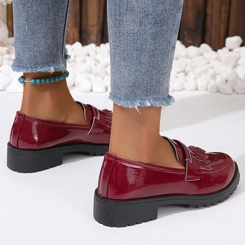 Μαύρα λουστρίνι Πλατφόρμα Loafers Γυναικείες φούντες μόδας Ρηχά φλατ παπούτσια Γυναικεία παπούτσια γραφείου με μεσαία τακούνια βρετανικού στυλ 42