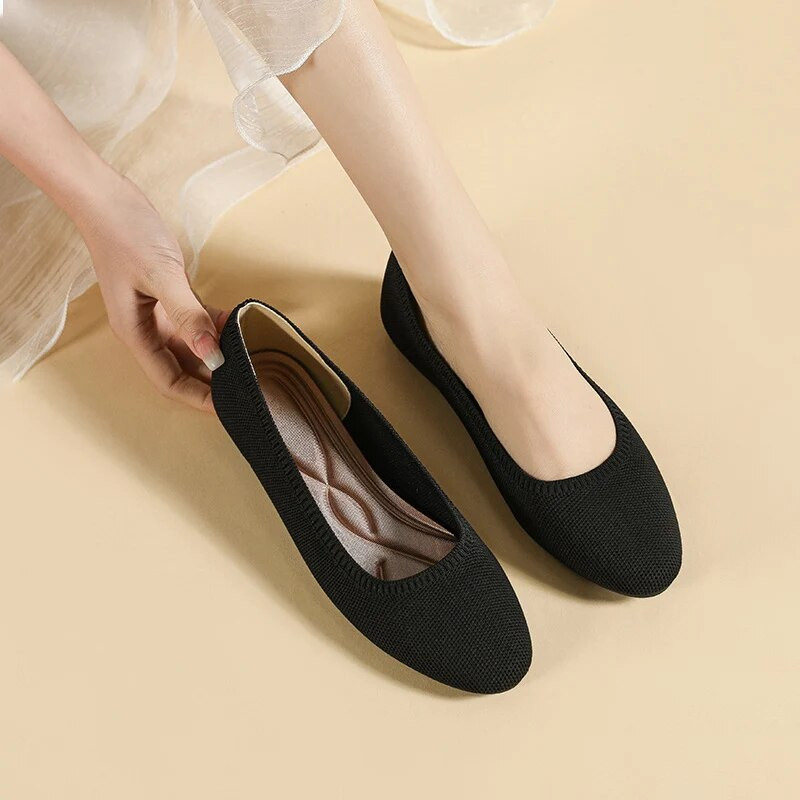 Proljetne i jesenske ženske ravne cipele 2023. Nova modna pletena tkanina Cipele s okruglom glavom i plitkim ustima Protuklizni potplat Radne cipele