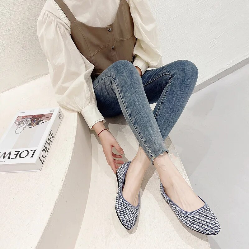 Proljetne i jesenske ženske ravne cipele 2023. Nova modna pletena tkanina Cipele s okruglom glavom i plitkim ustima Protuklizni potplat Radne cipele
