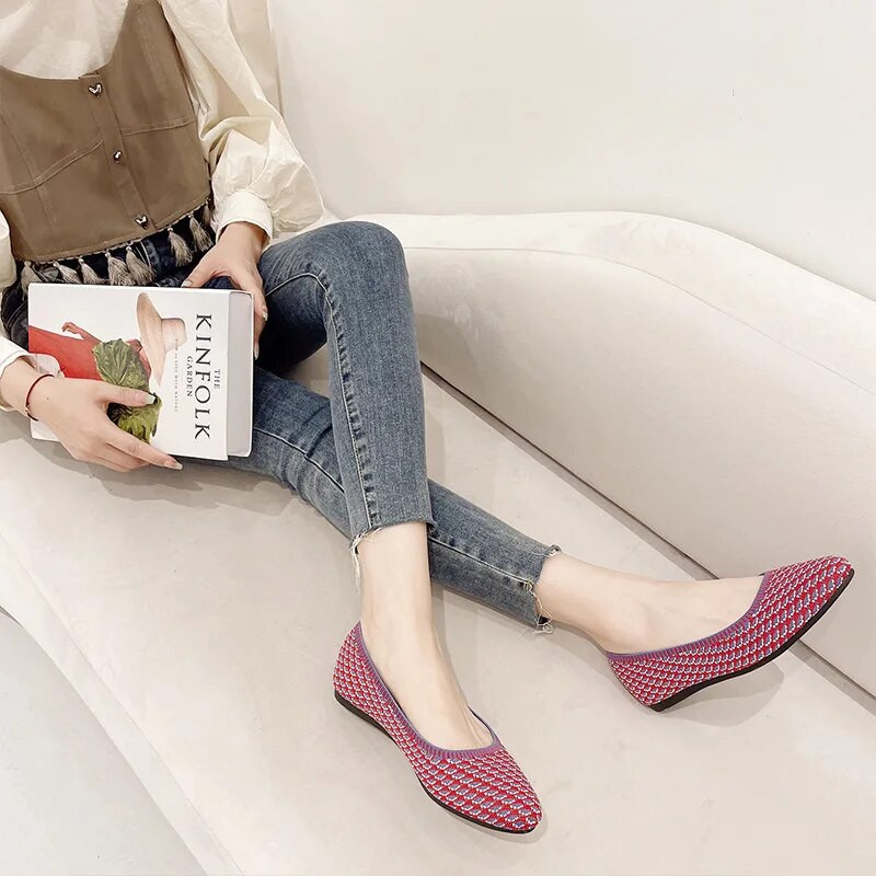 Proljetne i jesenske ženske ravne cipele 2023. Nova modna pletena tkanina Cipele s okruglom glavom i plitkim ustima Protuklizni potplat Radne cipele