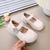 Daudzpusīgi, mīksti bērnu modes ādas apavi ar āķi un cilpu Princeses sekli loaferi Rhinestones bērnu apavi korejiešu stilā ikdienas
