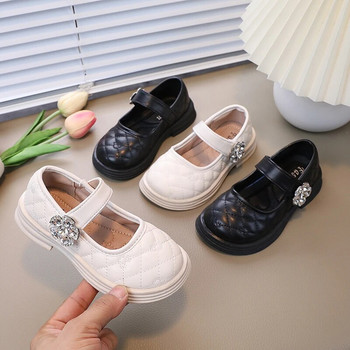 Ευέλικτα μαλακά παιδικά παπούτσια δερμάτινα παπούτσια με γάντζο και βρόχο Princess Shallow Loafers Rhinestones Παιδικά παπούτσια σε κορεατικό στυλ Casual