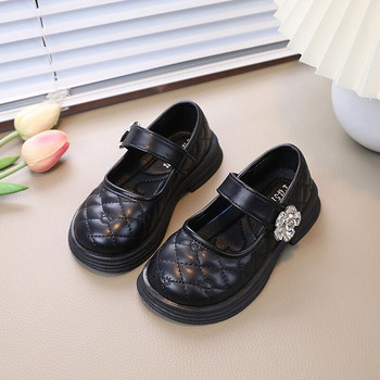 Ευέλικτα μαλακά παιδικά παπούτσια δερμάτινα παπούτσια με γάντζο και βρόχο Princess Shallow Loafers Rhinestones Παιδικά παπούτσια σε κορεατικό στυλ Casual
