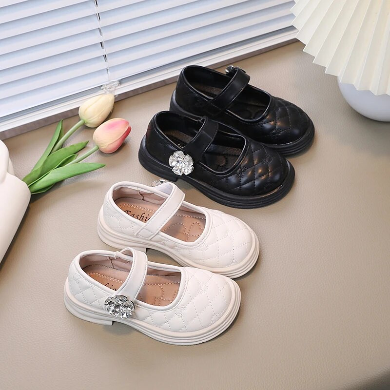 Daudzpusīgi, mīksti bērnu modes ādas apavi ar āķi un cilpu Princeses sekli loaferi Rhinestones bērnu apavi korejiešu stilā ikdienas