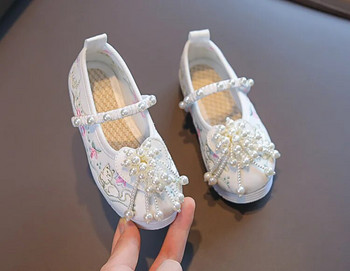 Κεντητά παπούτσια για κορίτσια Κινέζικα παραδοσιακά γιορτινά υφασμάτινα παπούτσια για παιδιά Μόδα Princess Ethnic με Πέρλες Κρεμαστό με χάντρες Χαριτωμένο