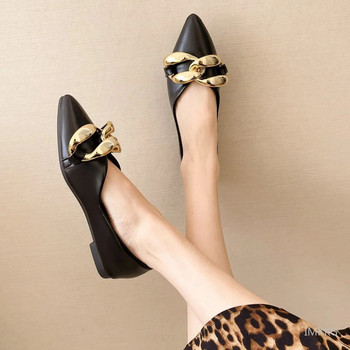 Дизайнерски обувки с големи златни вериги, дамски обувки с равни обувки от изкуствена кожа, ежедневни мокасини, дамски женски обувки Zapatos De Mujer