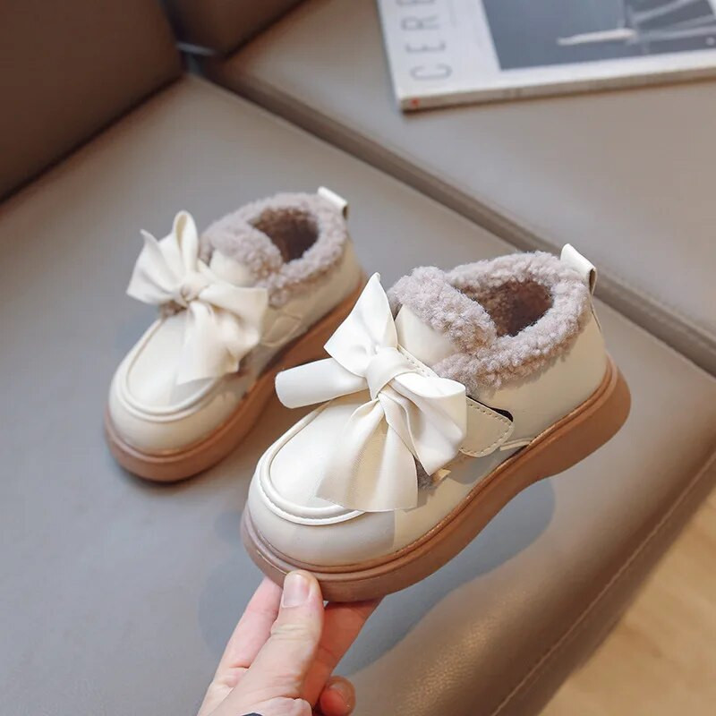 Mergaičių medvilniniai batai Princesės lankelis odiniai batai rudens žiemai Nauji vaikiški mada pliušiniai šilti sniego batai neslystantys minkštu padu